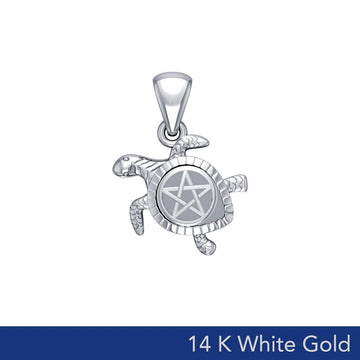 Sea Turtle with Star 14K White Gold Pendant WPD5205 - Jewelry
